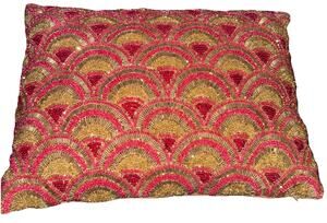 NWT India Pink And Gold Peacock Beaded Pillow Abstract Design 16x12"Decorative